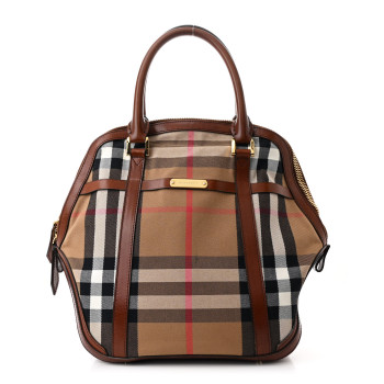 BURBERRY Bridle Calfskin House Check Medium Orchard Bowling Bag Dark Tan