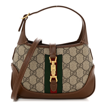 GUCCI GG Supreme Monogram Azalea Calfskin Web Mini Jackie 1961 Hobo Beige Ebony Brown Sugar