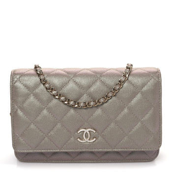 CHANEL Iridescent Caviar Quilted Wallet on Chain WOC Beige