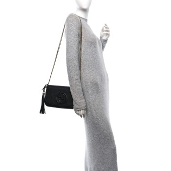 GUCCI Pebbled Calfskin Medium Soho Flap Crossbody Black