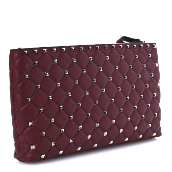 VALENTINO GARAVANI Nappa Rockstud Spike Side Slip Zip Clutch Rubino