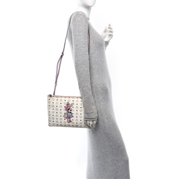 MCM Visetos Medium Punk Rabbit Crossbody Pouch White