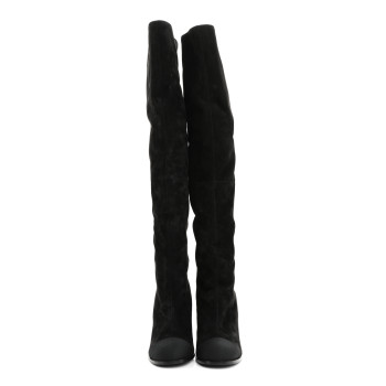 CHANEL Suede Calfskin Grosgrain High Boots 39 Black