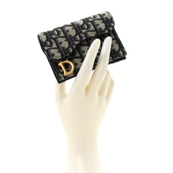 CHRISTIAN DIOR Oblique Saddle Card Holder Blue