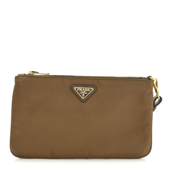 PRADA Tessuto Nylon Saffiano Wristlet Tabacco
