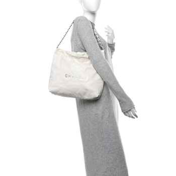 CHANEL Shiny Calfskin Quilted Small Chanel 22 White