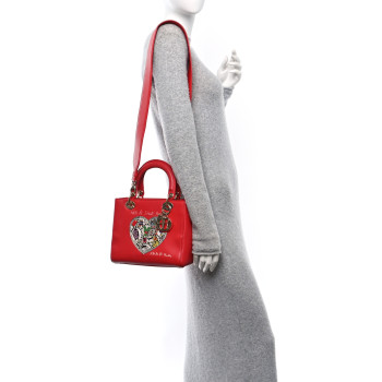 CHRISTIAN DIOR Calfskin Niki De Saint Phalle Medium Supple Lady Dior Red