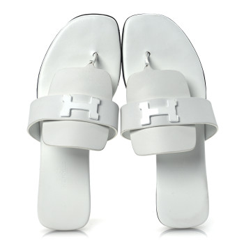 HERMES Calfskin Womens Galerie Sandals 37.5 White