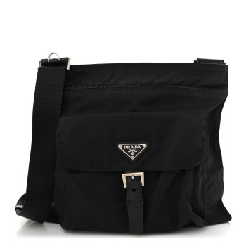 PRADA Tessuto Nylon Flat Messenger Bag Black