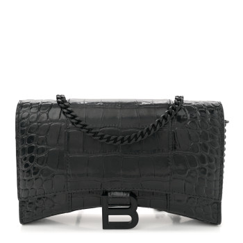 BALENCIAGA Shiny Calfskin Monochrome Crocodile Embossed Hourglass Chain Bag Black