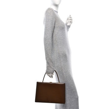 CELINE Patina Box Calfskin Medium Clasp Bag Camel