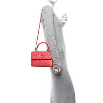 CHANEL Lambskin Quilted Small Trendy CC Flap Dual Handle Bag Coral
