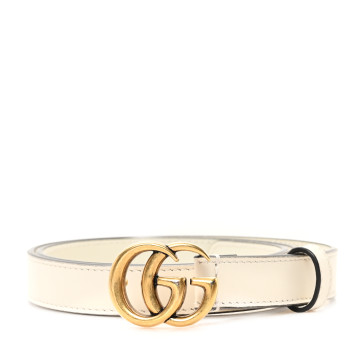 GUCCI Calfskin Double G 20mm Belt 75 30 Mystic White