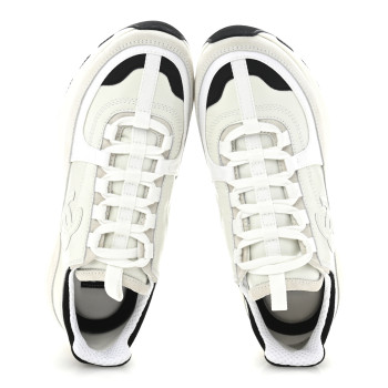 CHANEL Suede Calfskin Womens CC Sneakers 37 White Black