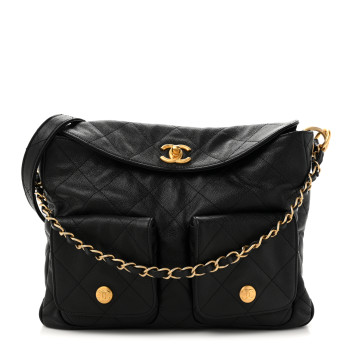 CHANEL Caviar Quilted Supple Twins Hobo Bag Black