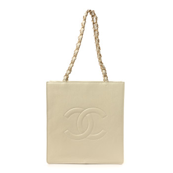 CHANEL Shiny Aged Calfskin North South Shopping Bag White