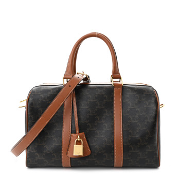CELINE Triomphe Canvas Calfskin Large Boston Bag Tan