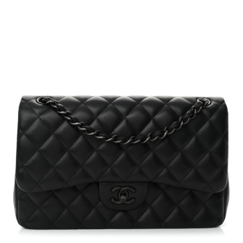 CHANEL Lambskin Quilted Jumbo Double Flap So Black