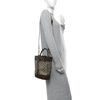 GUCCI GG Supreme Monogram Web Small Ophidia Bucket Bag Brown