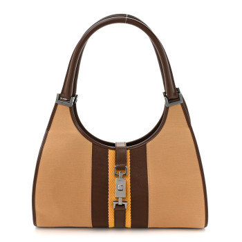 GUCCI Canvas Web Bardot Shoulder Bag Brown Beige Yellow