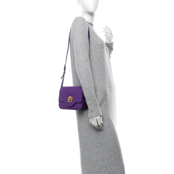 VERSACE Grained Calfskin La Medusa Flap Shoulder Bag Dark Orchid