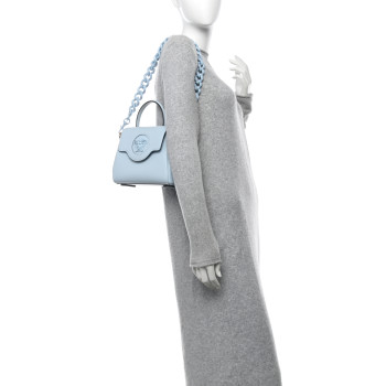 VERSACE Grained Calfskin Small La Medusa Top Handle Bag Light Blue