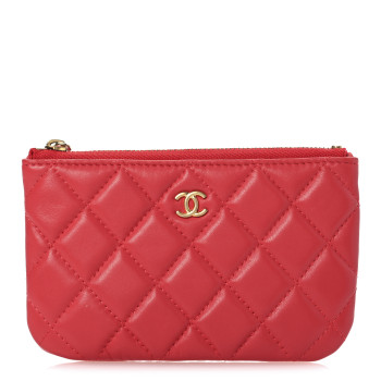 CHANEL Lambskin Quilted Small Cosmetic Case Red
