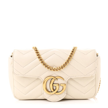 GUCCI Calfskin Matelasse Super Mini GG Marmont Shoulder Bag White