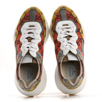 GUCCI Monogram Multicolor Demetra Womens Rhyton Sneakers 39.5 Yellow Blue Great White Tabasco