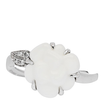 CHANEL 18K White Gold Diamond Agate Camellia Ring 52 6 CHANEL 18K White Gold Diamond Agate Camellia Ring 52 6