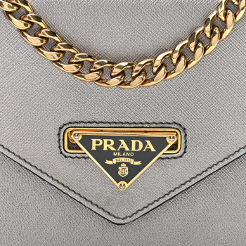 PRADA Saffiano Soft Calfskin Metal Triangle Logo Envelope