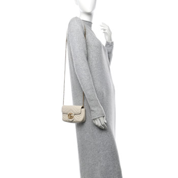 GUCCI Calfskin Matelasse Super Mini GG Marmont Shoulder Bag White