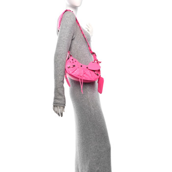 BALENCIAGA Agneau Arena Le Cagole Shoulder Bag XS Fluo Pink