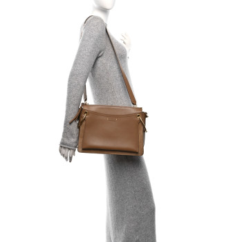 CHLOE Calfskin Suede Medium Roy Bag Nut