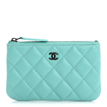 CHANEL Lambskin Quilted Small Cosmetic Case Turquoise