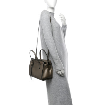 SALVATORE FERRAGAMO Metallic Hammered Calfskin Double Handle Small Amy Tote Graphite
