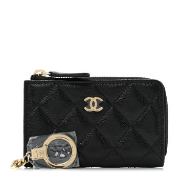 CHANEL Caviar Quilted Zipped Key Holder Case Black