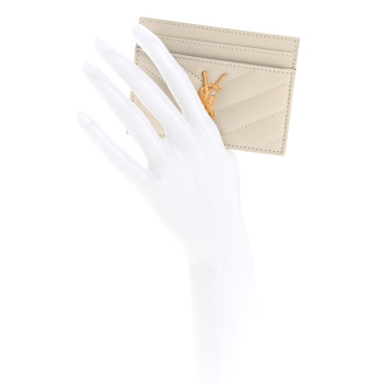 SAINT LAURENT Grain De Poudre Matelasse Chevron Monogram Credit Card Case Crema Soft