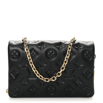 LOUIS VUITTON Lambskin Embossed Monogram Pochette Coussin Black