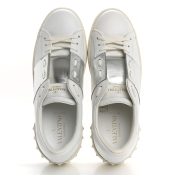 VALENTINO GARAVANI Calfskin Rockstud Open Sneakers 40 White Pewter