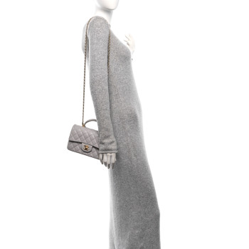 CHANEL Lambskin Quilted Mini Top Handle Rectangular Flap Grey