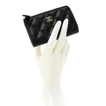 CHANEL Caviar Quilted Zipped Key Holder Case Black