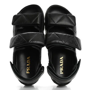 PRADA Nappa Quilted Padded Slingback Sandals 37.5 Black