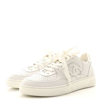 CHANEL Calfskin Womens CC Sneakers 39.5 White 1666414