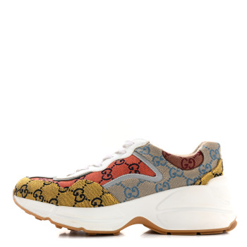 GUCCI Monogram Multicolor Demetra Womens Rhyton Sneakers 39.5 Yellow Blue Great White Tabasco
