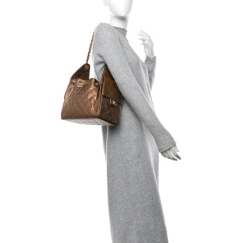 CHANEL Metallic Caviar Quilted Small Chanel 25 Handbag Bronze
