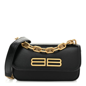 BALENCIAGA Calfskin Stripe Embossed Gossip Chain Bag XS Black