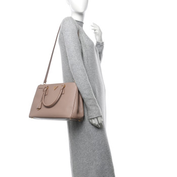 PRADA Saffiano Medium Galleria Double Zip Tote Cammeo