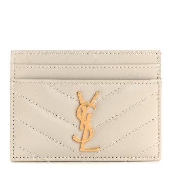 SAINT LAURENT Grain De Poudre Matelasse Chevron Monogram Credit Card Case Crema Soft
