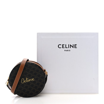 CELINE Triomphe Canvas Embroidered Logo Round Purse On Strap